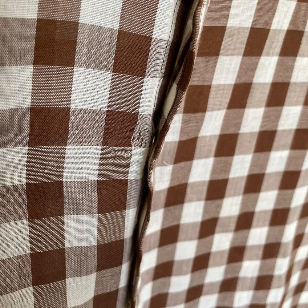 60s 70s Brown White Check Plaid Pearl Snap Short Sleeve Shirt Double Yoke Pocket - Picture 4 of 4